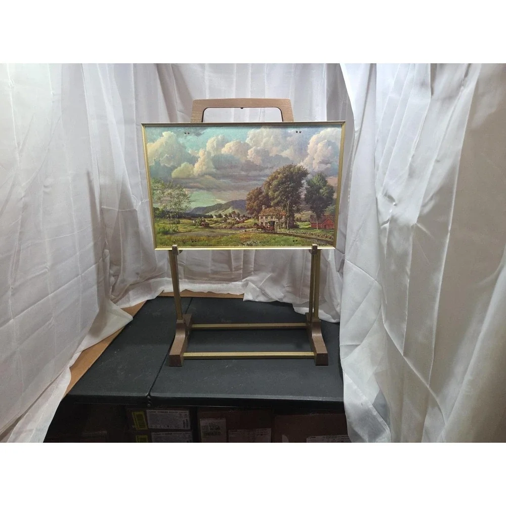 Vtg Westal complete 5-Piece TV Tray Set Mid‎ Century Farm Barn Nature Folding